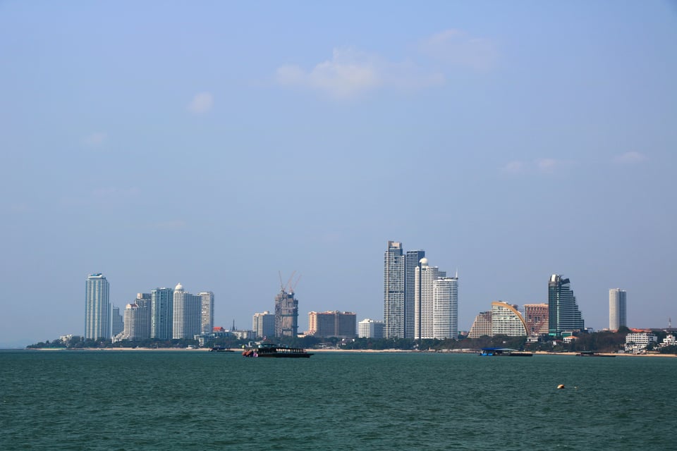 The Naklua and North Pattaya coastal skyline seen from the water in 2016.